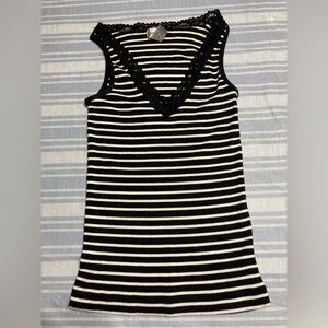 Chico’s v-neck black and white striped tank top.